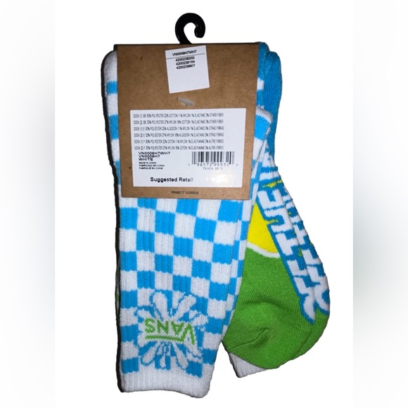 Vans Crew Socks 2 Pair Men 9-13 White Multicolor w Logo Checker OffTheWall Skate - Picture 2 of 12